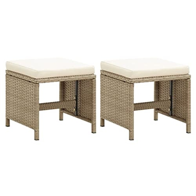 vidaXL 2X Taburetes de Jardín con Cojines Unitario Mueble de Patio Terraza Balcón Silla Exterior de Tomar el Sol Café Ratán Sintético Beige