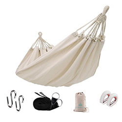 CASALIA - Hamaca Blanca Doble Colgante de Algodón Premium para Exterior, Interior, Jardín, Camping, con Kit para Acampar y Bolsa en oferta
