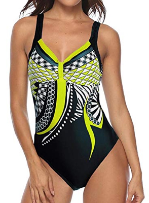 heekpek Trajes de Una Pieza Vintage Impresión Bañador Natacion Mujer Surf Tallas Grandes Monokini Push Up Sexy V-Cuello Verano Traje de Baño Atlético 