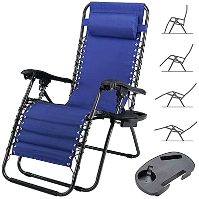 BAKAJI Silla de gravedad Zero Tumbona de jardín, sillón relax plegable, reclinable, tejido Oxford transpirable, terraza, piscina exterior, color azul
