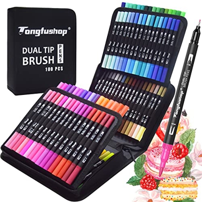 Rotuladores Lettering, 100 Colores Rotuladores Punta Pincel Rotulador Doble Punta, Dual Tip Brush Pen para Caligrafía, Lettering, Bocetos, Dibujo