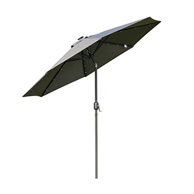Outsunny Sombrilla Parasol de Jardín Ø270x240 cm con 24 Luces LED Solar Mecanismo de Inclinación Manivela y Poste Desmontable de Metal para Terraza Pi