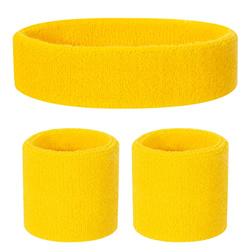 ONUPGO Juego de muñequeras para niños – Banda deportiva de algodón para deportes (1 diadema + 2 pulseras) (amarillo) en oferta