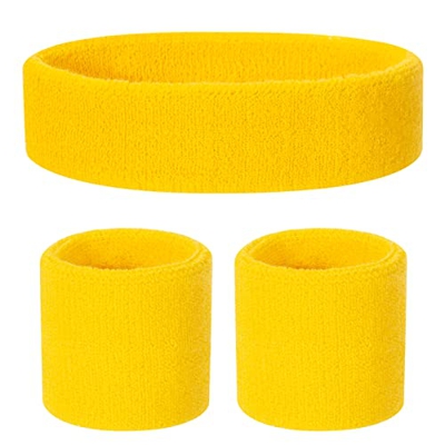 ONUPGO Juego de muñequeras para niños – Banda deportiva de algodón para deportes (1 diadema + 2 pulseras) (amarillo)