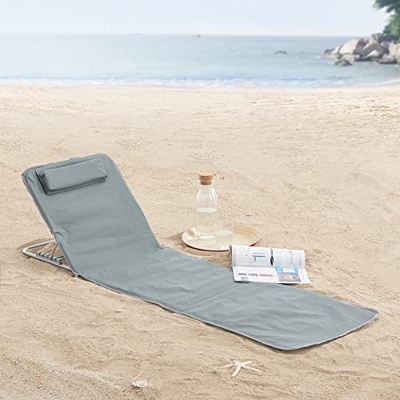 Set de 2 Esterillas de Playa Tumbona Plegable con Cojín con Respaldo en 5 Posiciones Acero Poliéster 160 x 49 cm Gris Oscuro