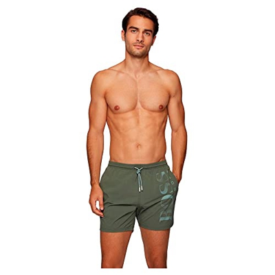 BOSS Logo-Print Swim Shorts Bañador, Open Green360, L para Hombre