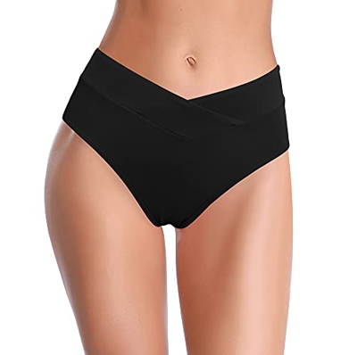 SHEKINI Traje de Baño para Mujer Abdominal Cintura Alta de Bikini Pantalones de Natación Fruncidos Color Sólido Bañadores Retro Ropa de Playa Bikini B