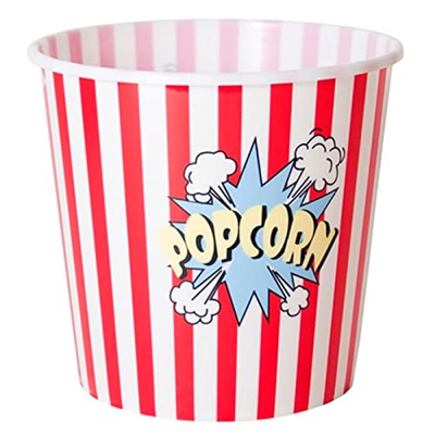 Tradineur - Cubo de palomitas redondo de plástico, recipiente reutilizable para cine en casa, fiestas, celebraciones (Rojo y blanco, 19 x 20,5 cm)