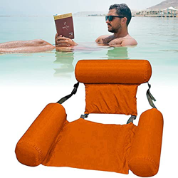Cama inflable, hamaca 4 en 1, tumbona de piscina, tumbona de aire, colchoneta para piscina, hamaca portátil para adultos, color naranja características