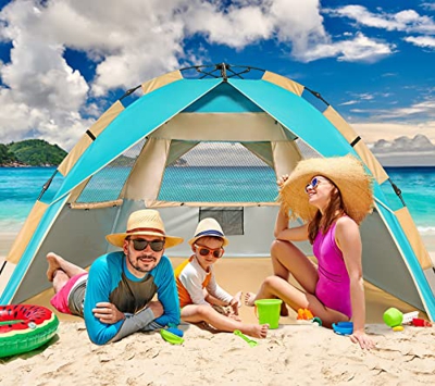 ZOMAKE Tienda de Playa Instantánea Sun Shelter 3-4 Persona, Pop Up Easy Setup Tienda de Sombrillas Portátil con Protección Solar SPF 50 para Familia N