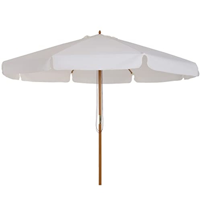 Outsunny Sombrilla de Jardín Ø325x250 cm Parasol de Madera con Sistema de Polea Techo de Ventilación y 8 Varillas de Bambú para Terraza Balcón Exterio