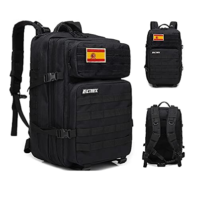 Elitex Mochila 25L Tactica Militar Bandera España Impermeable para Deporte, Gimnasio, Aire Libre Oxford 900D (Negro Parche España)