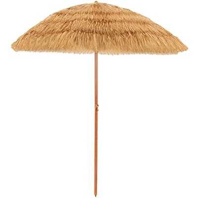 GIANTEX 200 cm Sombrilla Hawaiana con Bolso, Ancla y borla Sombrilla de Playa, Abatible para Terraza, Jardín y Playa,Beige, Sin Base
