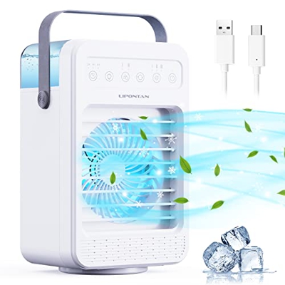 Aire Acondicionado Portatil, LIPONTAN 5 en 1 Enfriador de Aire Silencioso Mini Refrigerador de Aire Ventilador Humidificador con 3 Timer | Oscilación 