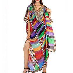 Snyemio Kaftan Vestido Largo de Playa Mujer Maxi Pareo Floral Verano Túnica Boho Talla Grande Kimono, Color 03, Talla única características