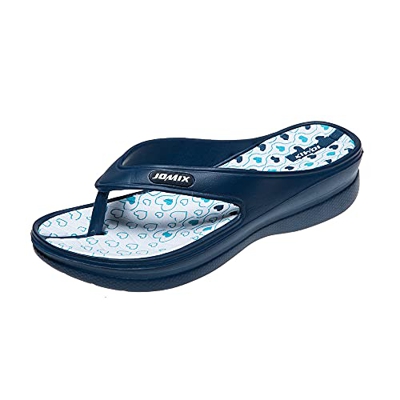 Jomix Chanclas de mujer de goma con cuña alta para casa, playa, piscina antideslizante, 02 Navy, 38 EU