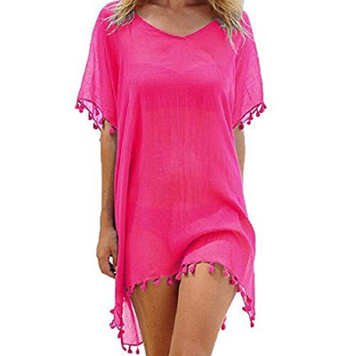 Voqeen Mujer Camisolas y Pareos Ropa de Baño Bikini Cover Up Vestido Playa Suelto Borla Verano Transparente Vestido de Playa (Caliente)