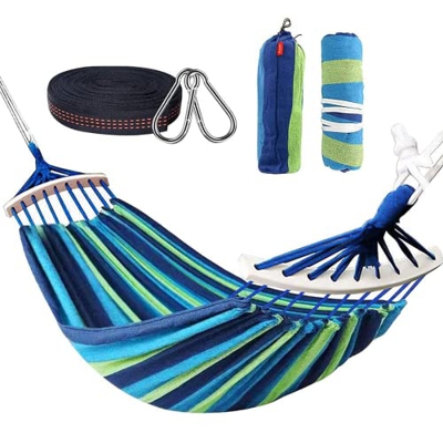 HOSPAOP Hamacas Dobles, Hamaca Colgantes de Algodón Jardin al Aire Libre Cama Portátil de Lona con Cuerdas para Acampar Capacidad de 300kg, para Jardí