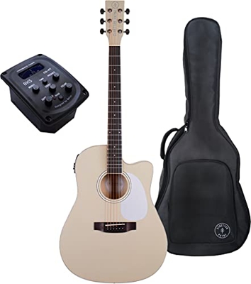 Stretton Payne Dreadnought Guitarra acústica con corte electroacústico con bolsa acolchada de lujo y afinador cromático incorporado, piedra vintage