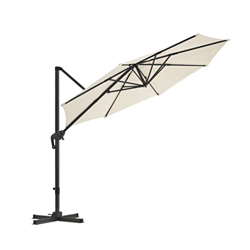 SONGMICS Parasol de jardín, Parasol excéntrico 3 m, con rotación de 360°, Protección UPF50+, Inclinación ajustable, con manivela, con base, Beige GPU3 características