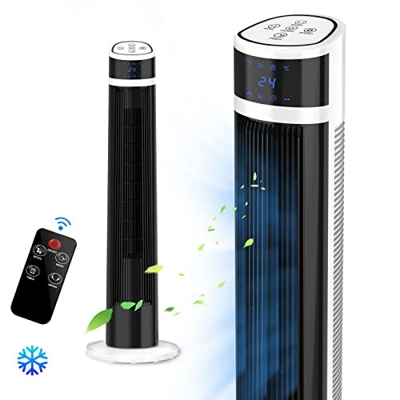 ADORIC Ventilador de Torre con control remoto y pantalla LED, coordinación de tiempo, tipo y velocidad de viento ajustables, gran aire frío