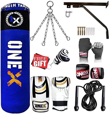 ONEX - Juego de saco de boxeo (1,5 m, incluye soporte de pared, gancho de techo, para entrenamiento de artes marciales mixtas, kickboxing, Muay Thai, 