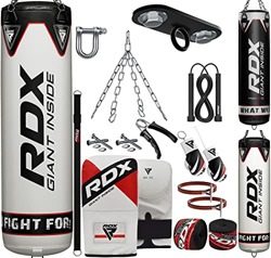 RDX Saco de Boxeo Relleno MMA Muay Thai Kick Boxing Artes Marciales con Soporte Techo Guantes Cadena 13PC 4FT 5FT Punching Bag (Blanco, 4 FT) precio