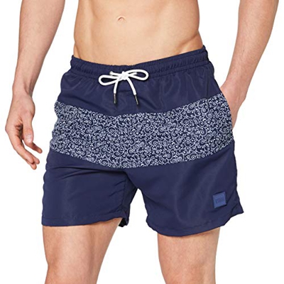 Urban Classics Mid Block Pattern Swim Shorts Baador para Hombre, Darkwater, XXL