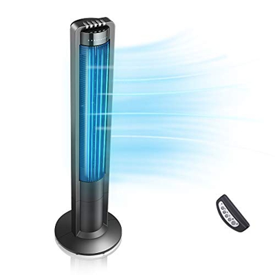 Airvention Ventilador de torre con mando a distancia, 109 cm, silencioso, oscilante 100°, ventilador de columna negro, temporizador, 0,04 kWh de bajo 