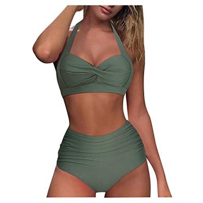 riou Mujer Bikini Traje de Baño con Cuello en V Bikinis 2022 Sujetador Dos Piezas Push-up Sexy Ropa de Playa Falda de Playa Tops y Braguitas Bañador V