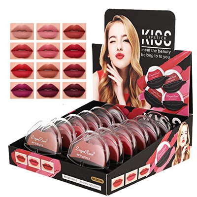 XIAOYIYI Lazy Lipstick, lápiz Labial Mate, Forma de Labios, 12 Colores, lápiz Labial hidratante Suave de Terciopelo Mate, Taza Antiadherente Impermeab