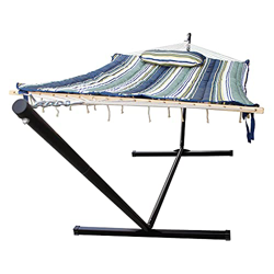 SUNNY GUARD Hamaca Doble para 2 Personas con Soporte de Acero portátil de 12 pies y Barra esparcidora, Almohada y Almohadilla Desmontables,Verde Oscur precio