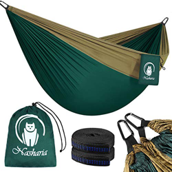 Nasharia Hamaca para exteriores, para 2 personas para exteriores 300 kg capacidad de carga de 275 x 140 cm ultraligera transpirable de nailon paracaíd en oferta