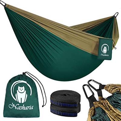 Nasharia Hamaca para exteriores, para 2 personas para exteriores 300 kg capacidad de carga de 275 x 140 cm ultraligera transpirable de nailon paracaíd