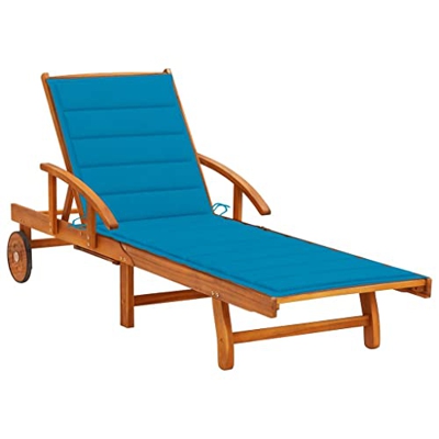 vidaXL Madera Maciza de Acacia Tumbona de Jardín con Cojín Silla Asiento Patio Terraza Balcón Exterior Piscina Playa Cama Almohada Plegable Ajustable
