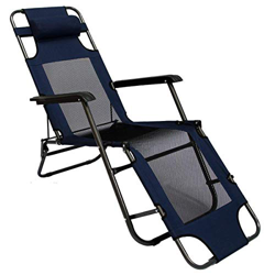 AMANKA Tumbona Plegable para Campamento Piscina | Silla Reclinable para Jardín con Reposacabezas | Color Azul Marino | Estructura de Acero | Peso máx  precio