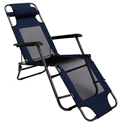 AMANKA Tumbona Plegable para Campamento Piscina | Silla Reclinable para Jardín con Reposacabezas | Color Azul Marino | Estructura de Acero | Peso máx 