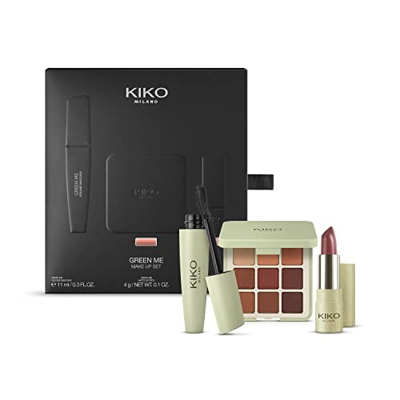 KIKO Milano Green Me Make Up Set - Set De Maquillaje: 1 Paleta De Ojos, 1 Máscara De Pestañas Efecto Volumen Y 1 Labial Mate