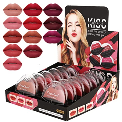 Lazy Lipstick, lápiz Labial Mate, Forma de Labios, 12 Colores, lápiz Labial hidratante Suave de Terciopelo Mate, Taza Antiadherente Impermeable de Lar