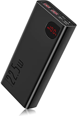 Baseus Batería Externa 20000mAh, Power Bank 22,5W USB C Cargador Móvil Portátil Carga Rapida con Pantalla LED y 3 Outputs para iPhone 12 11 Xs Pro Max