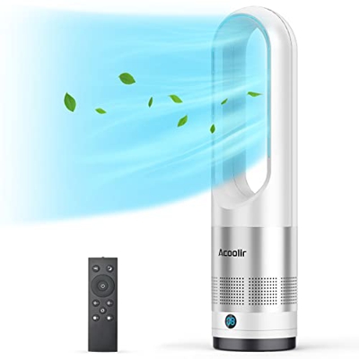 Ventilador de Torre, Ventilador de Pie sin Aspas Seguridad con Control Remoto, 8 Velocidades, Temporizador 8H, Oscilación 80°, Pantalla LED, Ventilado