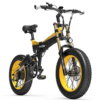 X3000plus-UP Bicicleta eléctrica Plegable para Hombres y Mujeres, Bicicleta montaña 20 Pulgadas, Horquilla Delantera con amortiguadores neumáticos (Ye