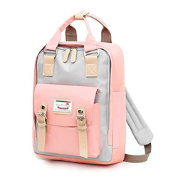 MEEYOYO Mochilas Escolares,Mochila Unisex de Lona Juveniles Casual Bolsos Mochila Portatil 14 Pulgadaspara Viaje Trabajo (Rosa y Gris) precio