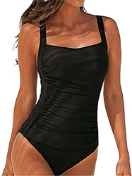 Joligiao Bañadores de Mujer Traje de baño para Reducir Barriga Trajes de una Pieza Monokinis Natacióncon Relleno Vintage Push up Cuello para Mujer(Neg características