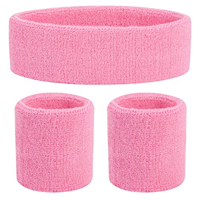 ONUPGO Juego de muñequeras para niños – Banda deportiva de algodón para deporte (1 diadema + 2 pulseras) (rosa claro)