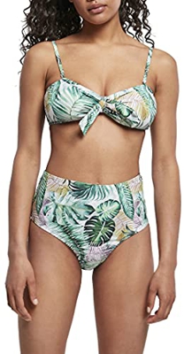 Urban Classics Ladies High Waist Pattern Bikini Juego, Leaf White, M para Mujer