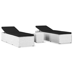 vidaXL Tumbonas de Jardín y Mesita 3 Piezas Hamacas Chaise Lounge Sillón Reclinable Cama Salón Mesa de Té Muebles Exterior Ratán Sintético Blanco características