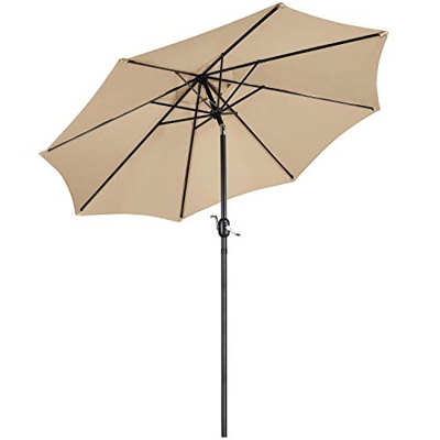 Yaheetech Sombrilla Terraza Anti UV ø 270 x 240 cm Parasol Jardin Inclinable Plegable con Manivela para al Aire Libre Balcón Playa Bronceado