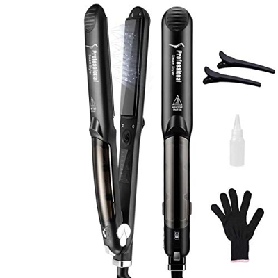 Plancha de pelo profesional a vapor Plancha de pelo Tratamiento con aceite de argán 450F Herramienta de cuidado del cabello de cerámica con turmalina 