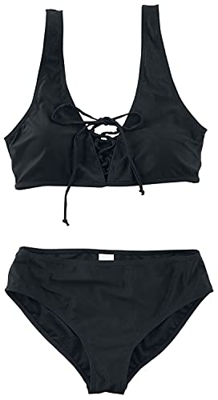 Forplay Black Premium by EMP Front Laced Bikini Mujer Bañador Negro M, 82% Poliamida, 12% elastán,